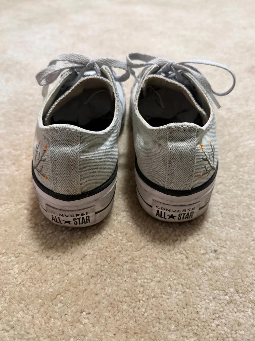 Converse Low-Top Canvas Sneakers in Pale Mint with Embroidered Flowers